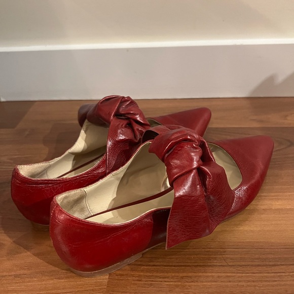 Zara Red Leather Bow Flats - Picture 7 of 8